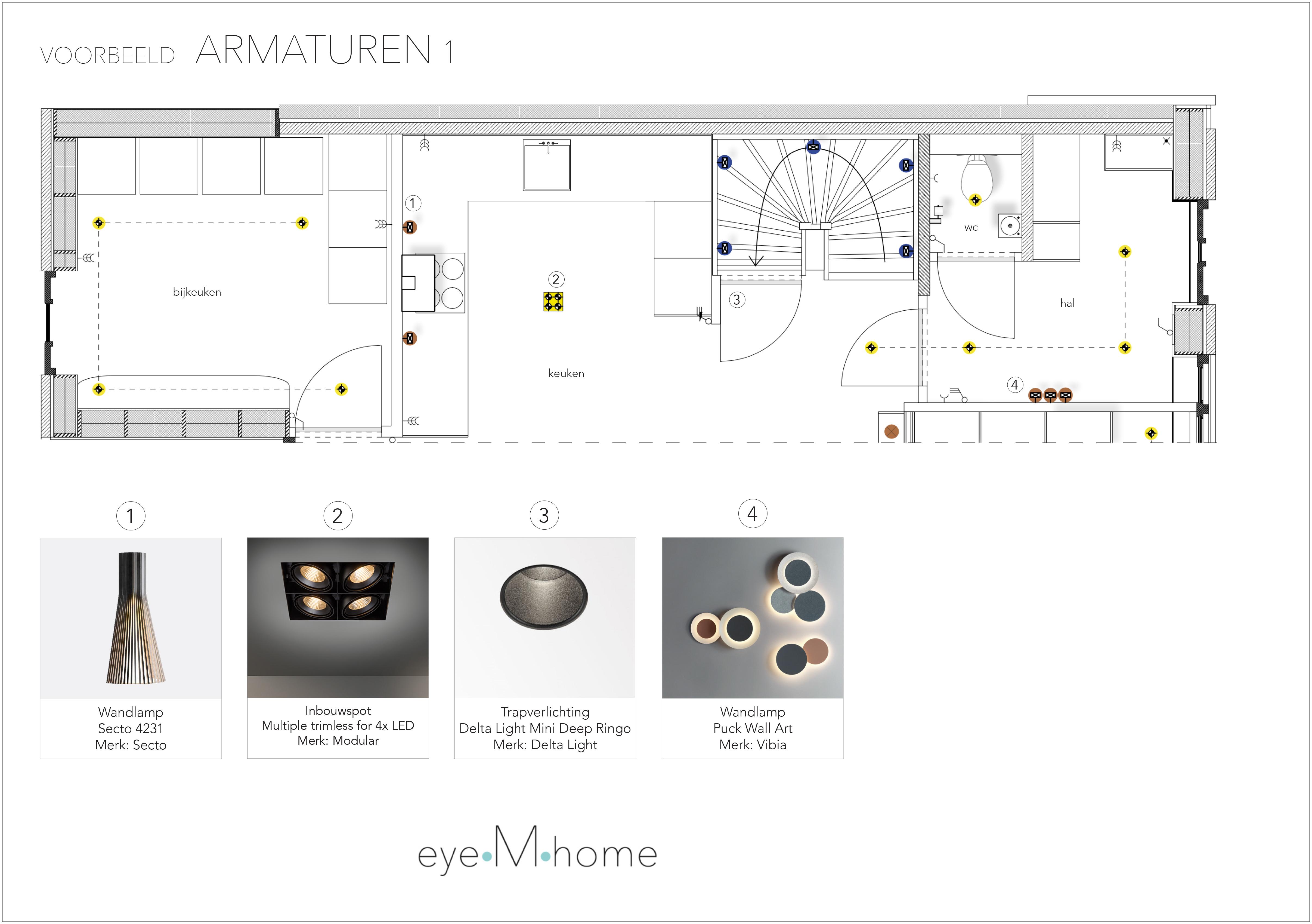 eyeMhome interieuradvies Amsterdam | Lichtadvies - Armaturen eyeMhome Lichtadvies Amsterdam | foto van armaturenplan voor Lichtadvies