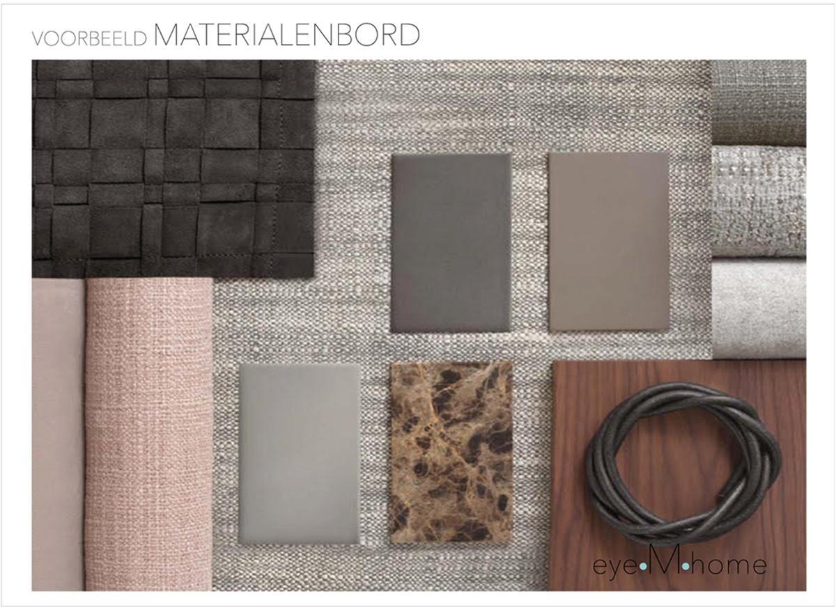 eyeMhome interieuradvies Amsterdam | Kleuren- en materialenplan eyeMhome interieuradvies Amsterdam | Materialen moodboard met sfeerbeelden van kleuren- en materialen